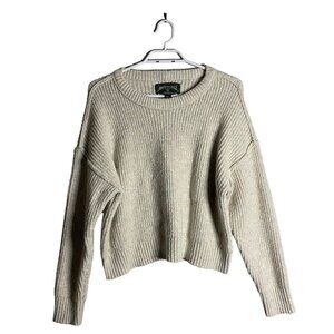 American Eagle Women's Ivory Marled Cozy Crewneck Cropped Sweater